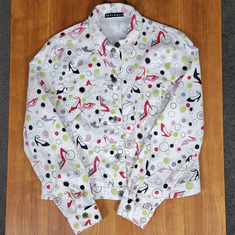 Mechant High Heeled Shoes Novelty Print Cream Jacket - M - Picture 5 of 10